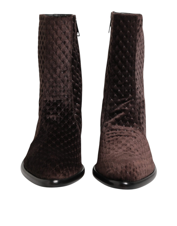 Braun Baumwolle Samt Mid Calf Kurze Stiefel Schuhe