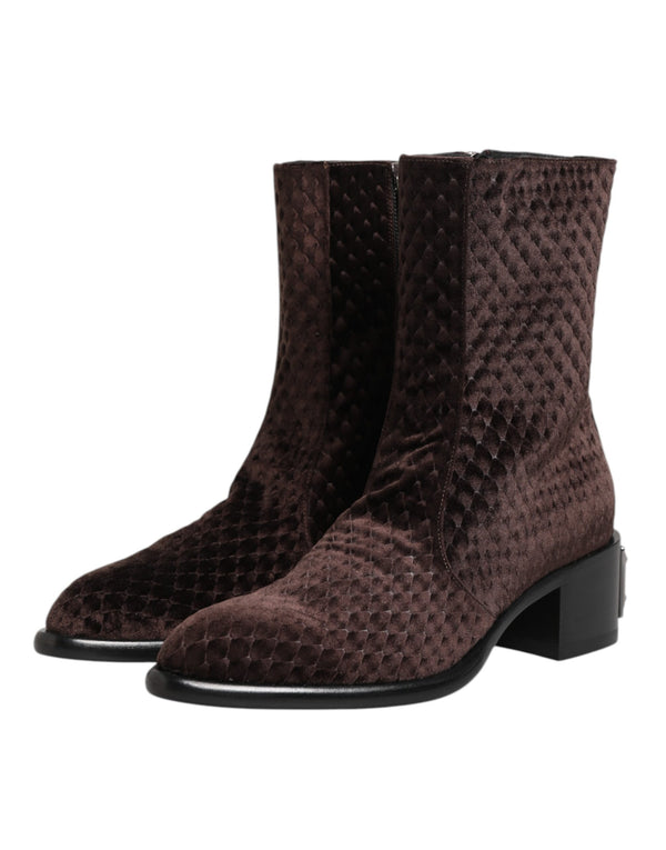 Braun Baumwolle Samt Mid Calf Kurze Stiefel Schuhe