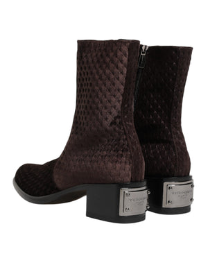 Braun Baumwolle Samt Mid Calf Kurze Stiefel Schuhe