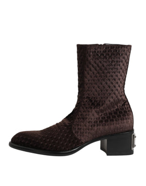 Braun Baumwolle Samt Mid Calf Kurze Stiefel Schuhe