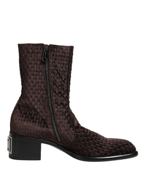 Braun Baumwolle Samt Mid Calf Kurze Stiefel Schuhe