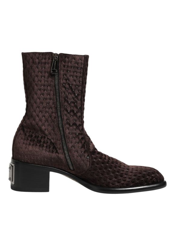 Braun Baumwolle Samt Mid Calf Kurze Stiefel Schuhe