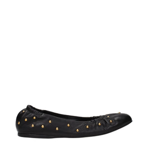 Schwarze Leder-Ballett-Flats