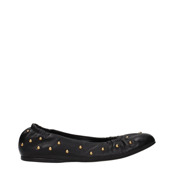 Schwarze Leder-Ballett-Flats
