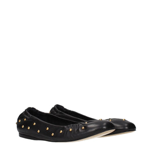 Schwarze Leder-Ballett-Flats