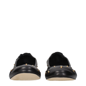 Schwarze Leder-Ballett-Flats