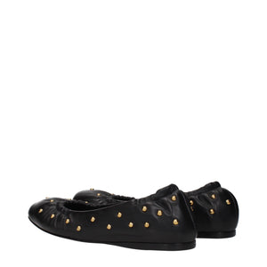 Schwarze Leder-Ballett-Flats