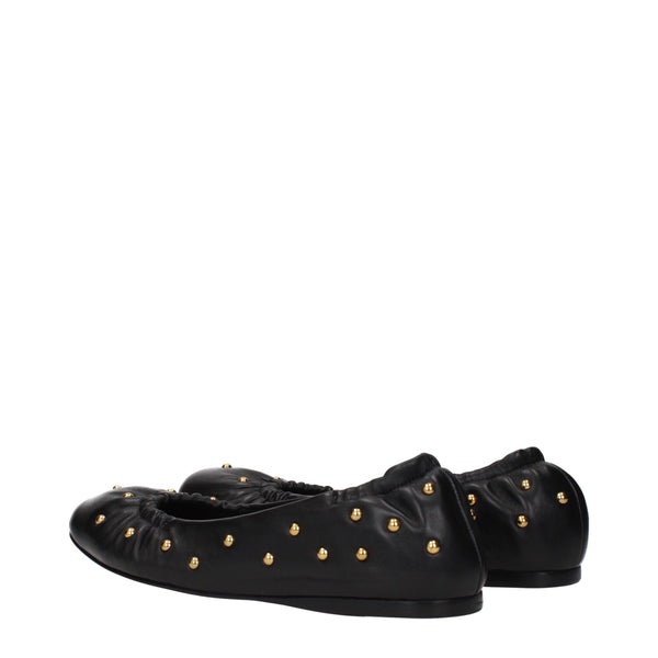 Schwarze Leder-Ballett-Flats