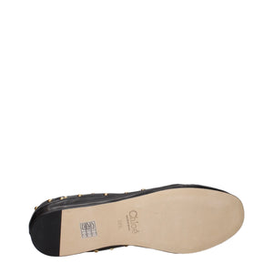 Schwarze Leder-Ballett-Flats