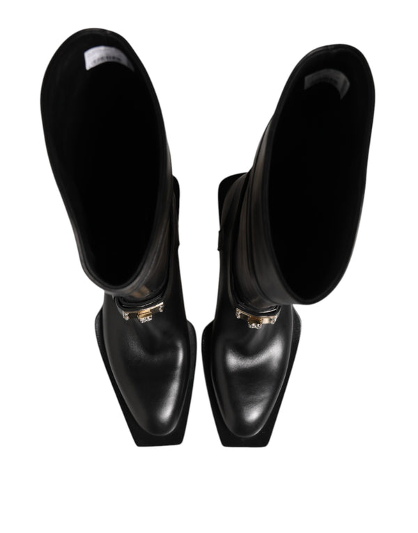 Schwarzes Logo Plaque Over The Calf Stiefel Schuhe