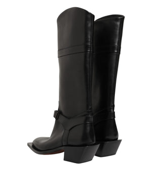 Schwarzes Logo Plaque Over The Calf Stiefel Schuhe