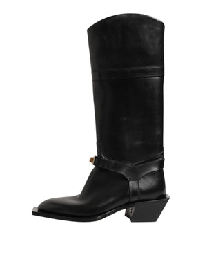 Schwarzes Logo Plaque Over The Calf Stiefel Schuhe