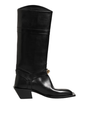 Schwarzes Logo Plaque Over The Calf Stiefel Schuhe