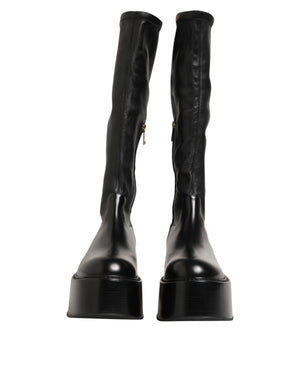 Schwarzes Logo Plaque Over The Calf Stiefel Schuhe