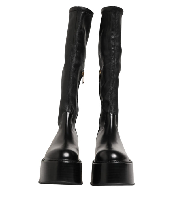 Schwarzes Logo Plaque Over The Calf Stiefel Schuhe