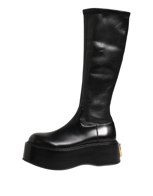 Schwarzes Logo Plaque Over The Calf Stiefel Schuhe