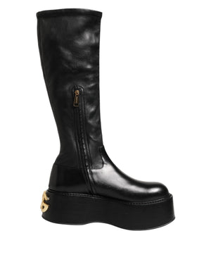 Schwarzes Logo Plaque Over The Calf Stiefel Schuhe
