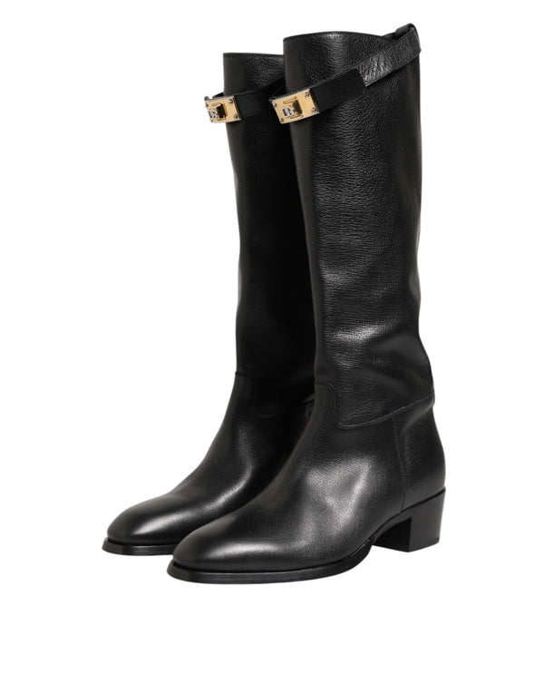 Schwarzes Logo Plaque Over The Calf Stiefel Schuhe