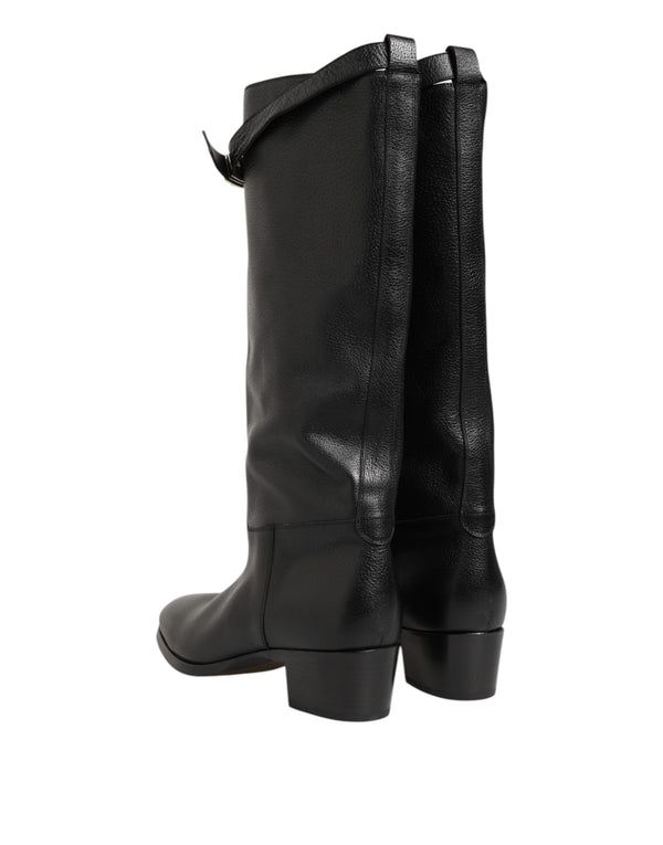 Schwarzes Logo Plaque Over The Calf Stiefel Schuhe
