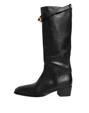 Schwarzes Logo Plaque Over The Calf Stiefel Schuhe