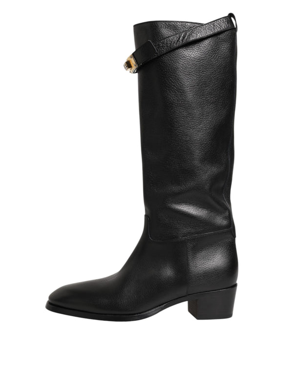 Schwarzes Logo Plaque Over The Calf Stiefel Schuhe