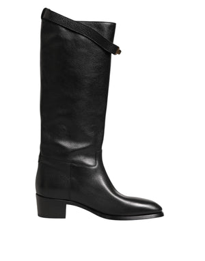 Schwarzes Logo Plaque Over The Calf Stiefel Schuhe