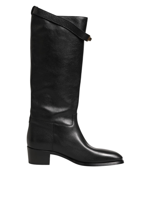 Schwarzes Logo Plaque Over The Calf Stiefel Schuhe