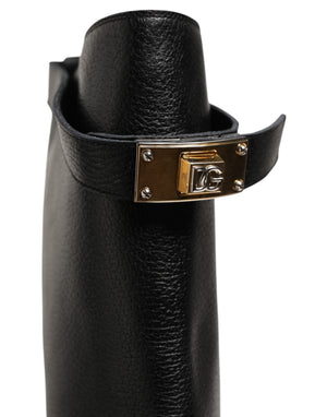 Schwarzes Logo Plaque Over The Calf Stiefel Schuhe