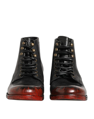 Schwarze Rote Schnürstiefeletten Kurzstiefel Schuhe