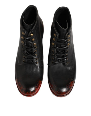 Schwarze Rote Schnürstiefeletten Kurzstiefel Schuhe