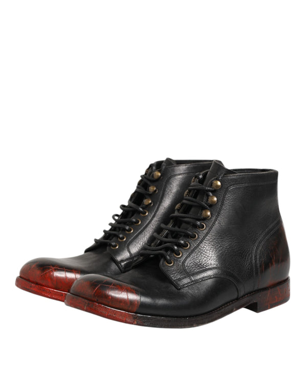 Schwarze Rote Schnürstiefeletten Kurzstiefel Schuhe