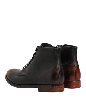 Schwarze Rote Schnürstiefeletten Kurzstiefel Schuhe