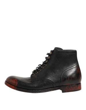 Schwarze Rote Schnürstiefeletten Kurzstiefel Schuhe