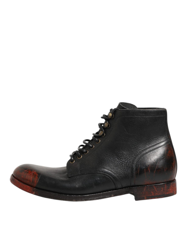Schwarze Rote Schnürstiefeletten Kurzstiefel Schuhe