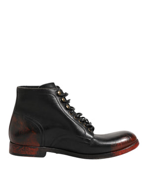 Schwarze Rote Schnürstiefeletten Kurzstiefel Schuhe