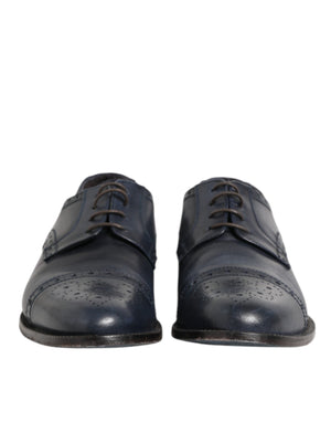 Blaue Leder Wingtip Schnürschuhe Formal Derby Schuhe