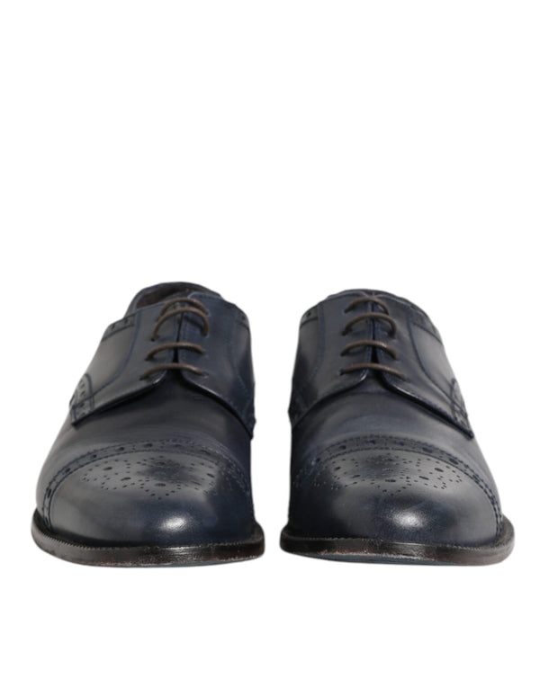 Blaue Leder Wingtip Schnürschuhe Formal Derby Schuhe