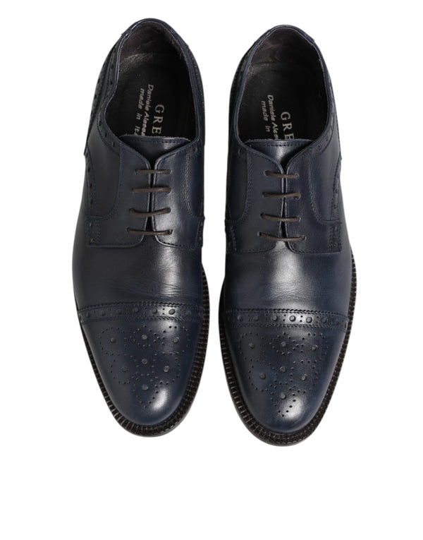 Blaue Leder Wingtip Schnürschuhe Formal Derby Schuhe