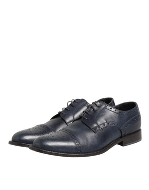Blaue Leder Wingtip Schnürschuhe Formal Derby Schuhe