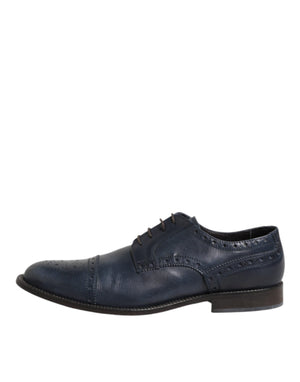 Blaue Leder Wingtip Schnürschuhe Formal Derby Schuhe