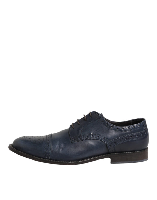 Blaue Leder Wingtip Schnürschuhe Formal Derby Schuhe