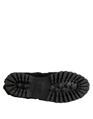 Kleid Schwarz Pelz Leder Hausschuhe Männer Schuhe