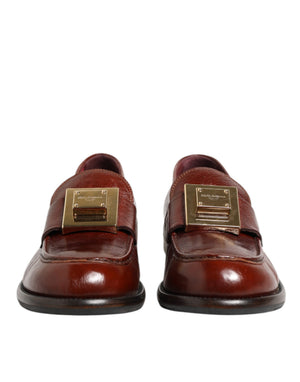 Braun Leder Logo Slip On Männer Kleid Schuhe