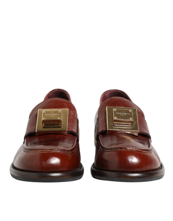 Braun Leder Logo Slip On Männer Kleid Schuhe