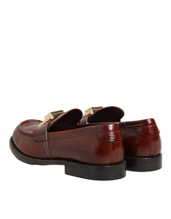 Braun Leder Logo Slip On Männer Kleid Schuhe