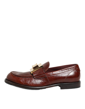 Braun Leder Logo Slip On Männer Kleid Schuhe