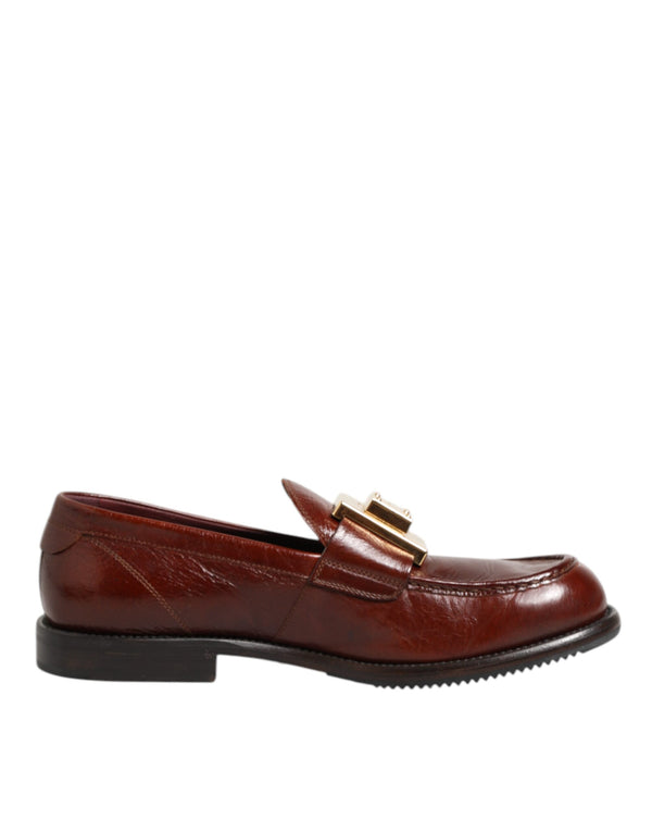 Braun Leder Logo Slip On Männer Kleid Schuhe