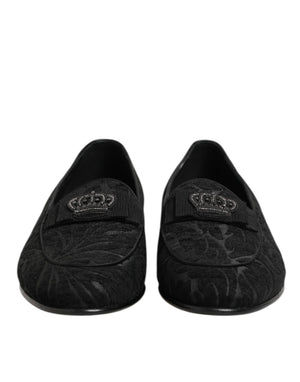 Schwarz Brokat Krone Loafers Kleid Schuhe