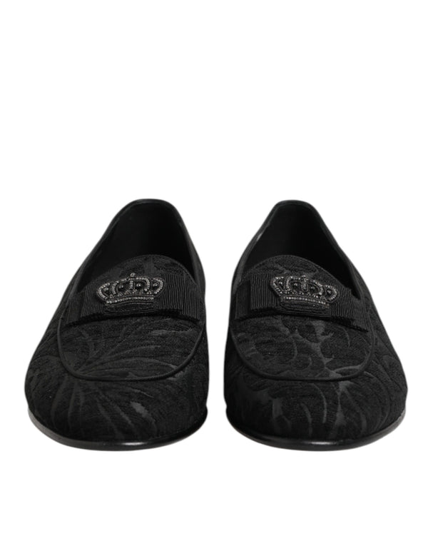 Schwarz Brokat Krone Loafers Kleid Schuhe