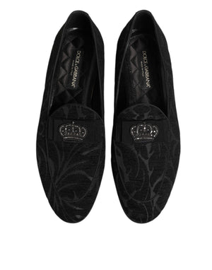 Schwarz Brokat Krone Loafers Kleid Schuhe